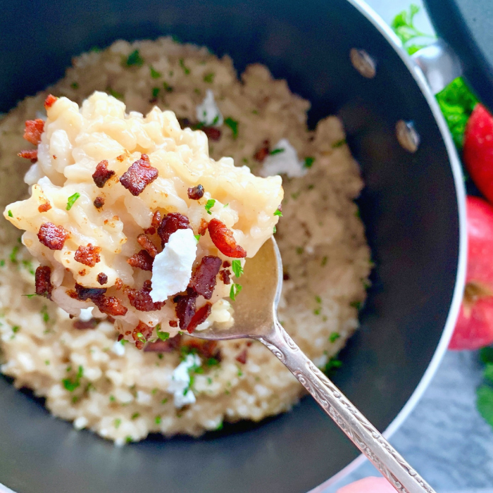 Bacon Apple Risotto with Goat Cheese