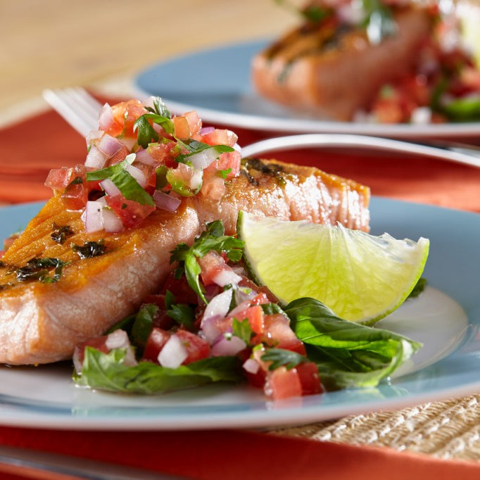 Basil Crusted Grilled Salmon with Tomato Salsa