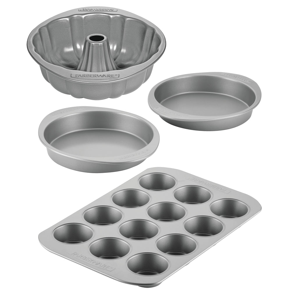 4-Piece Nonstick Fluted Mold, Muffin, and Cake Pan Set