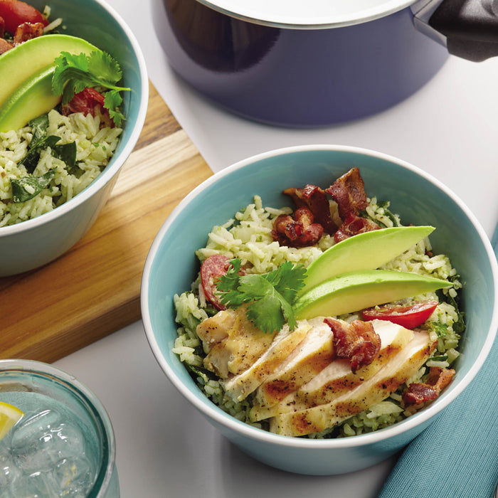 Chicken & Avocado BLT Rice Bowl with Pesto Ranch Dressing