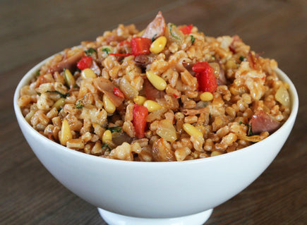 Farro with Prosciutto, Pine Nuts and Provolone