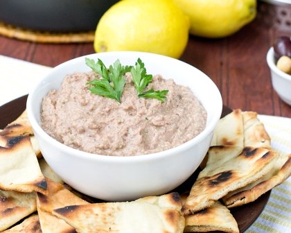 From-Scratch Kalamata Hummus and Homemade Pita Chips