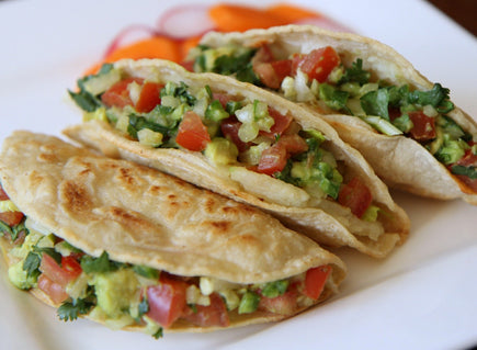 Potato Tacos with Caramelized Onions and Avocado Relish