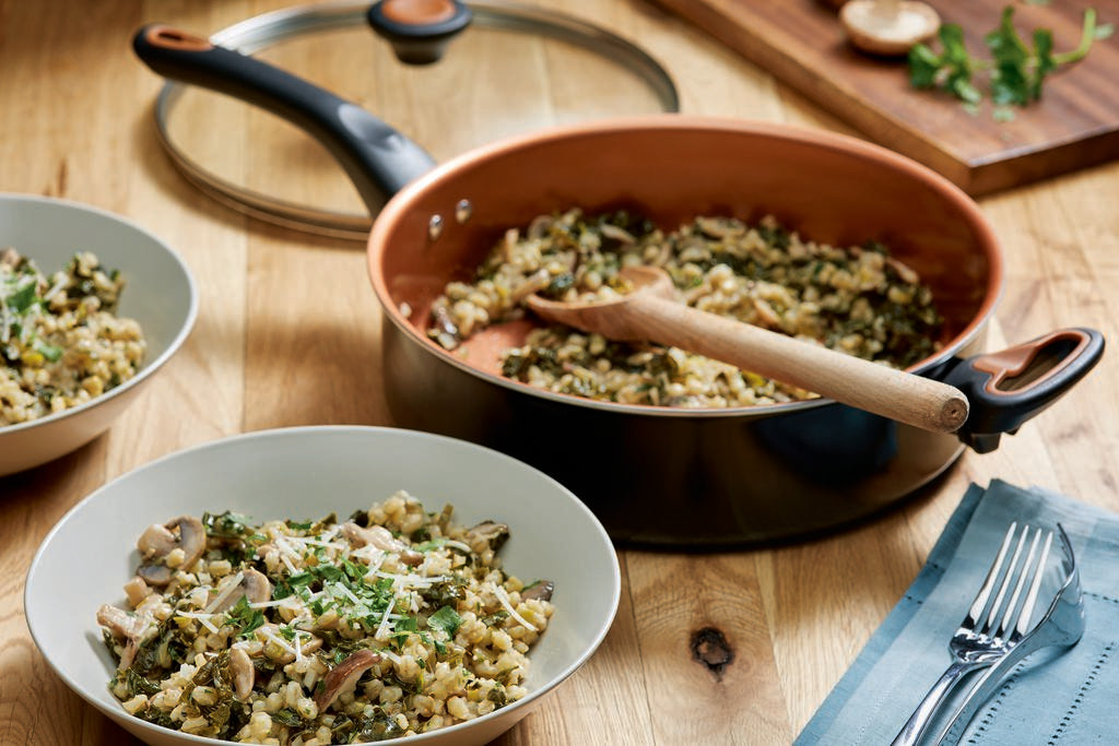 Barley Risotto with Mushrooms, Leeks and Kale