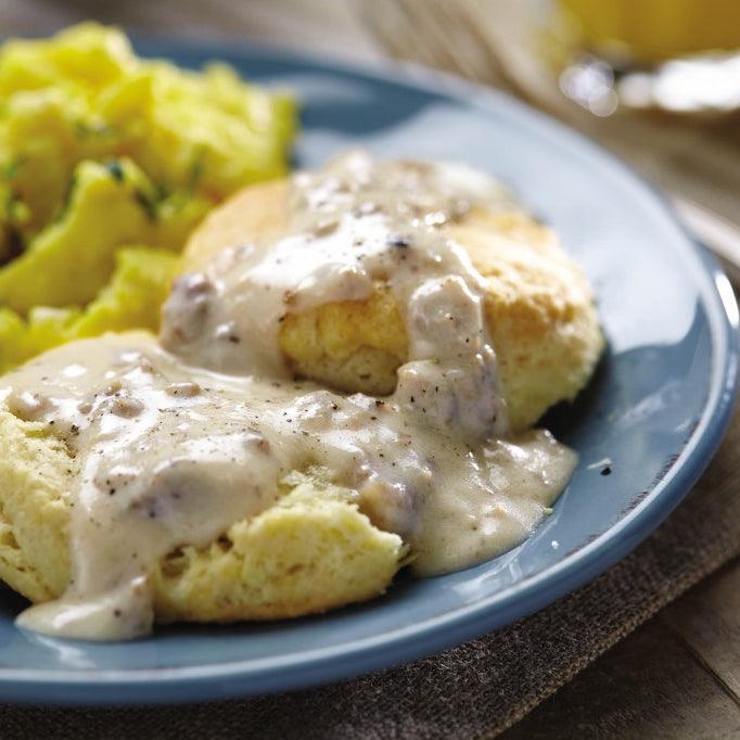 Flaky Buttermilk Biscuits with Sausage Gravy
