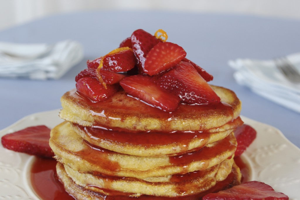 Buttermilk Corn Pancakes with Macerated Strawberries