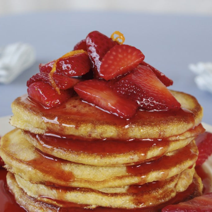 Buttermilk Corn Pancakes with Macerated Strawberries