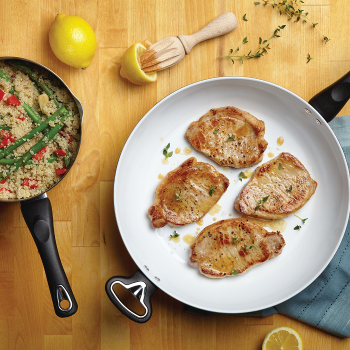 Lemon Thyme Pork Chops with Quinoa, Asparagus and Red Peppers - Farberware