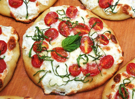 Fresh Mozzarella, Cherry Tomato, and Basil Pizzettas