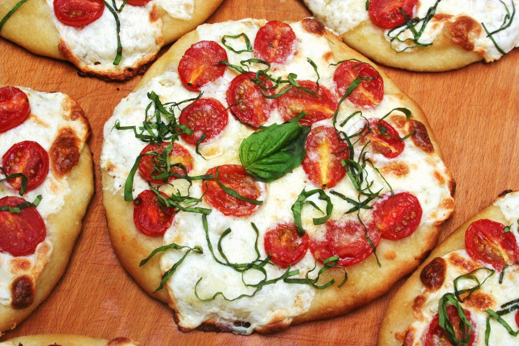 Fresh Mozzarella, Cherry Tomato, and Basil Pizzettas
