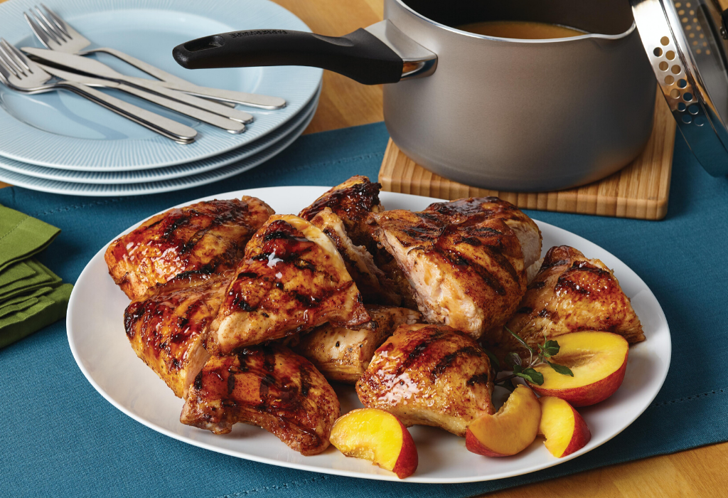 Grilled Chicken Breasts with Peach-Bourbon Barbecue Sauce