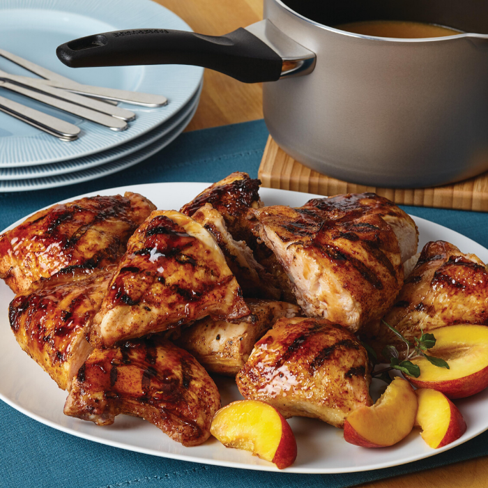 Grilled Chicken Breasts with Peach-Bourbon Barbecue Sauce