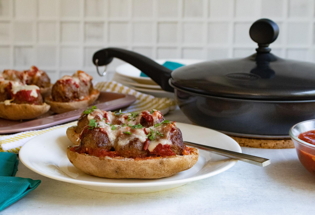 Meatball Parm Stuffed Baked Potatoes