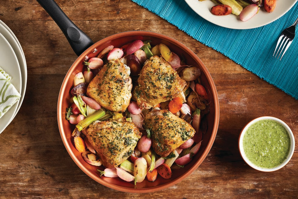 Pan-Roasted Chicken and Spring Vegetables with Salsa Verde - Farberware