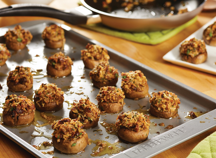 Sausage, Sun-Dried Tomato and Pecorino Stuffed Mushrooms