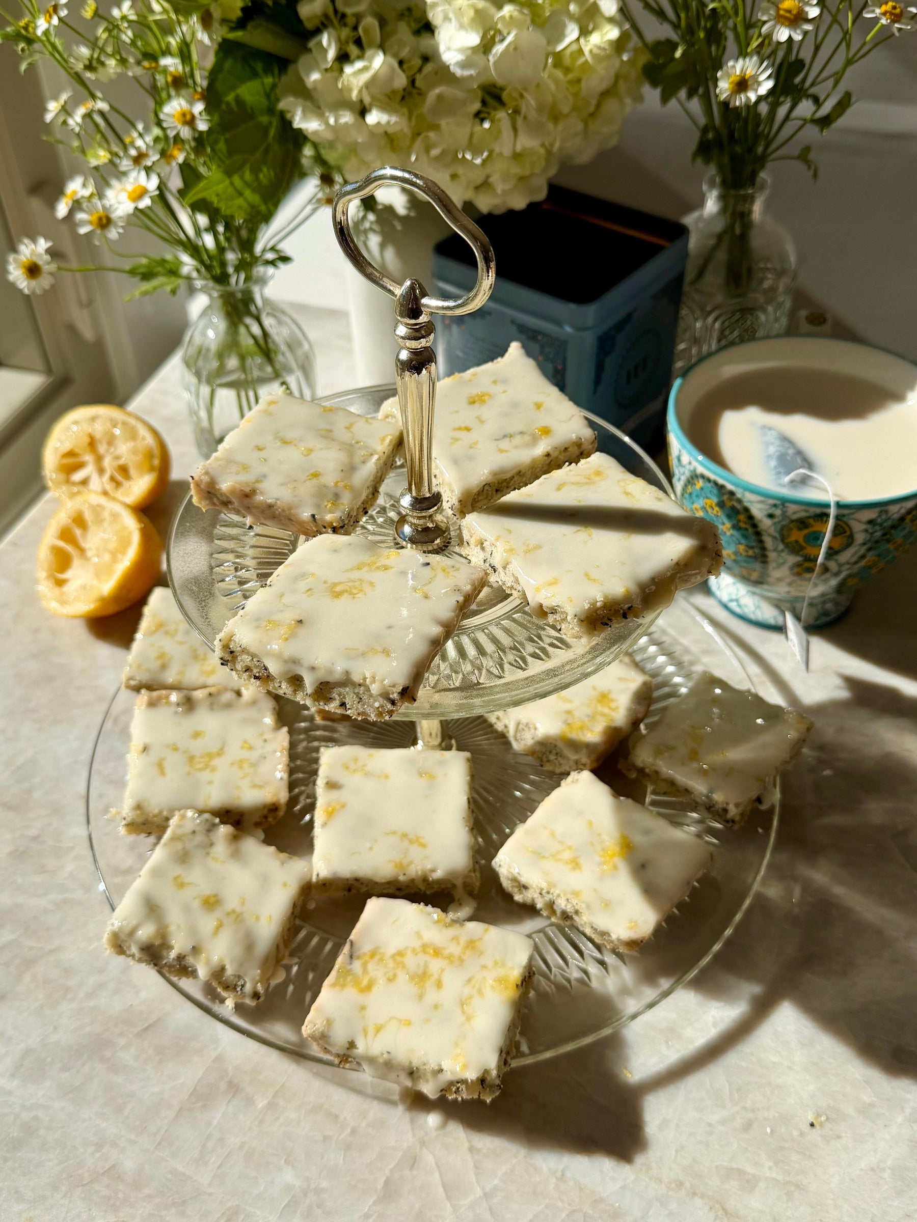 Earl Grey Shortbread Bars with Honey Lemon Glaze