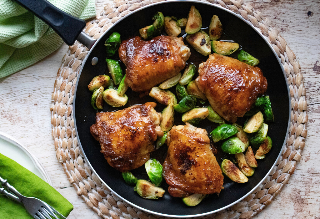 Skillet Cider Glazed Chicken with Brussels Sprouts