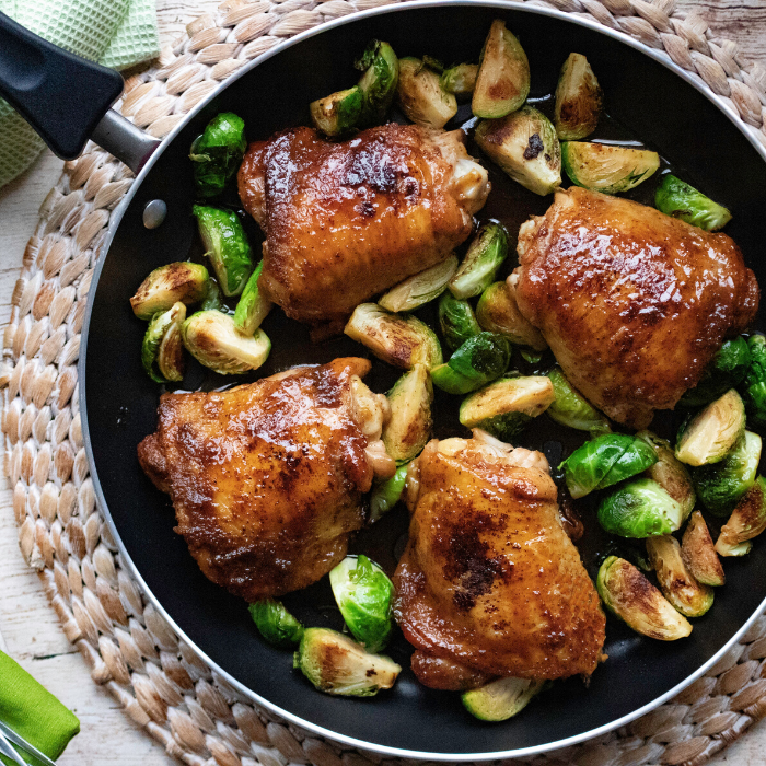 Skillet Cider Glazed Chicken with Brussels Sprouts