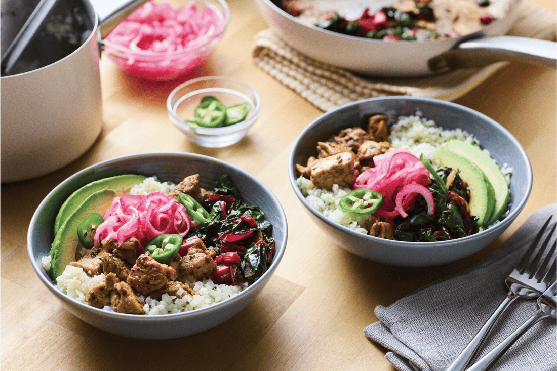 Chicken, Greens and Cauliflower Rice Bowls