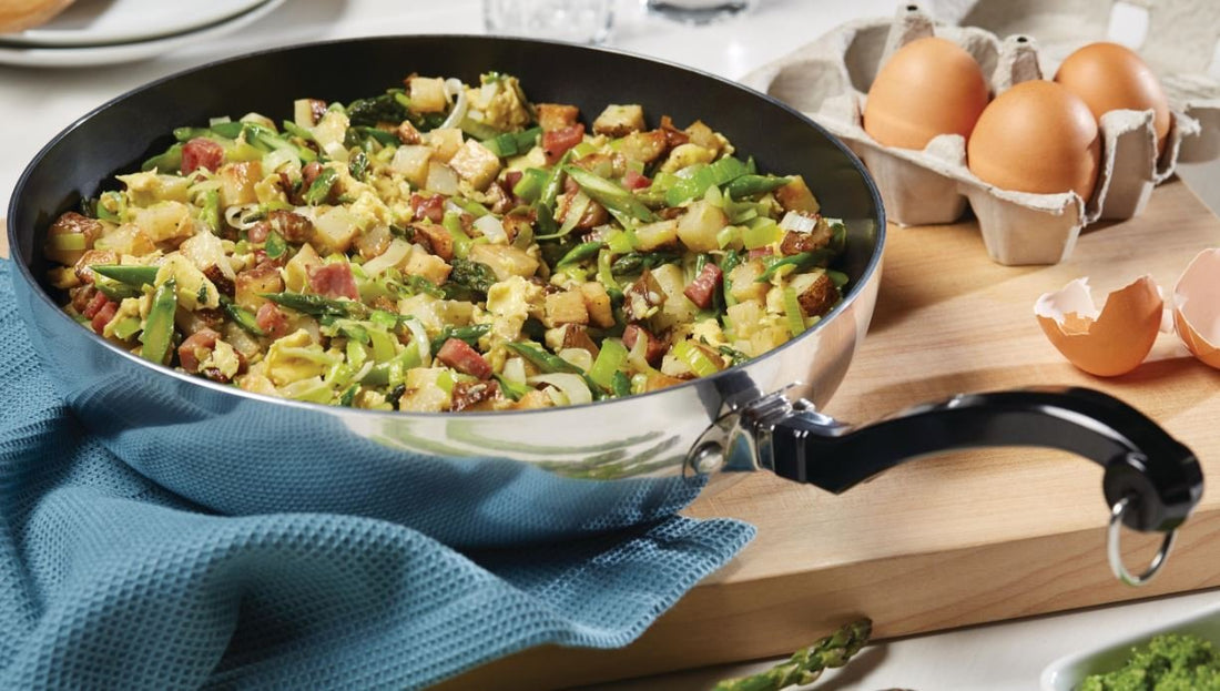 Springtime Egg and Ham Hash with Garlic Scape Pesto