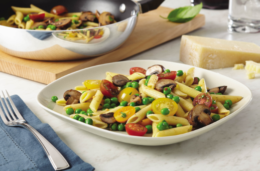Penne with Mushrooms, Peas & Cherry Tomatoes