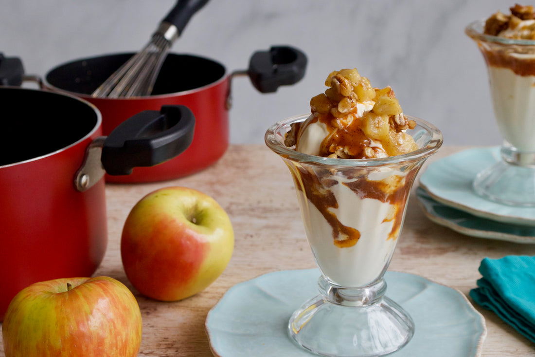 Apple Crisp Sundaes with Smoky Caramel Sauce