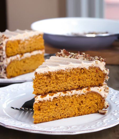 Pumpkin Layer Cake with Cinnamon and Spice Cream Cheese Frosting