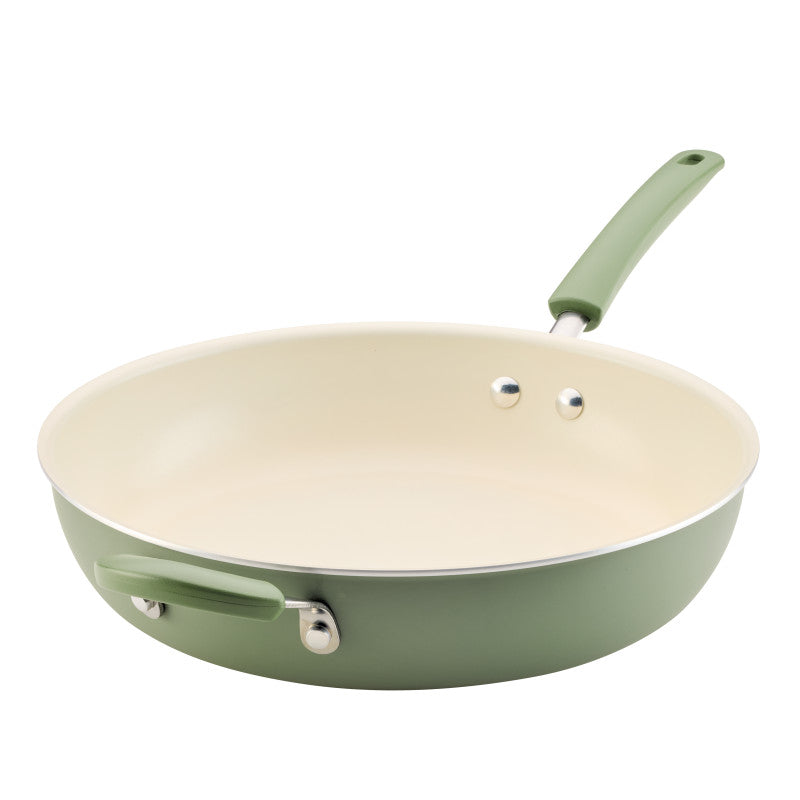 12.5" ceramic nonstick frying pan with matching handle for easy food release.