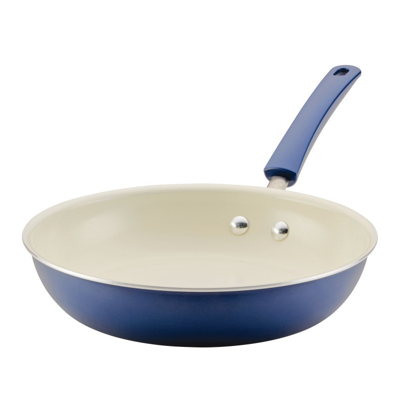 A blue 10-Inch Ceramic Nonstick Frying Pan with a light interior and sturdy handle.