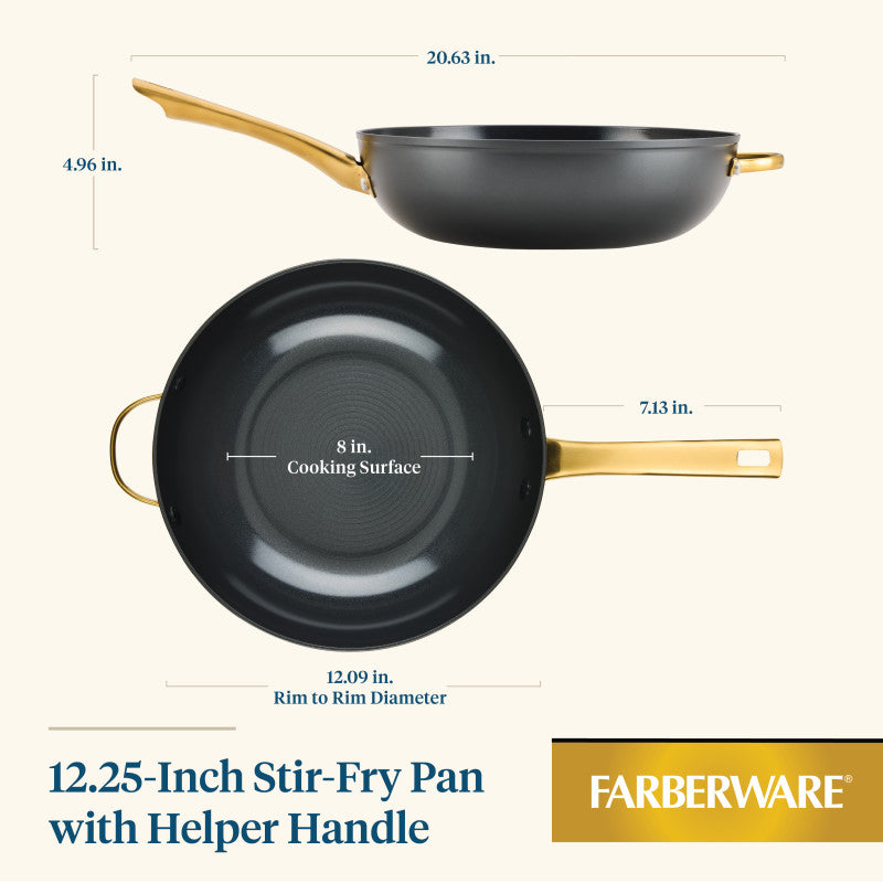 12.25-Inch Stir-Fry Pan with Helper Handle, ceramic nonstick, induction-ready.