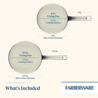 Ceramic Nonstick Frying Pan Twin Pack by Farberware, with labeled sizes.