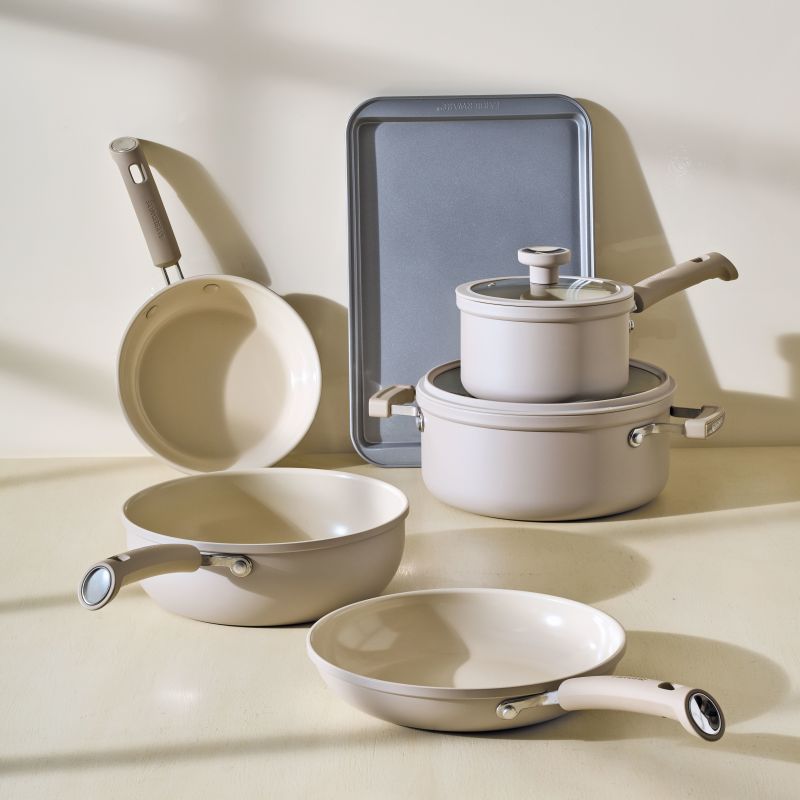 12-Piece Ceramic Nonstick Cookware Set - Taupe