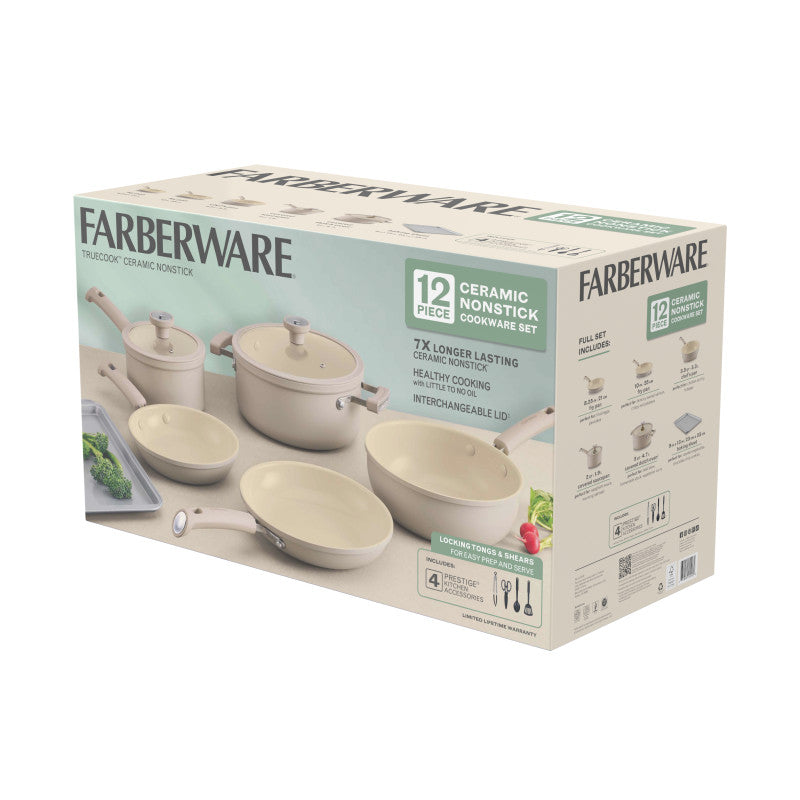 12-Piece Ceramic Nonstick Cookware Set - Taupe
