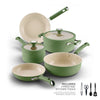 12-Piece Ceramic Nonstick Cookware Set - Olive Green