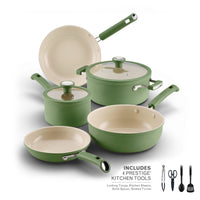 12-Piece Ceramic Nonstick Cookware Set - Olive Green