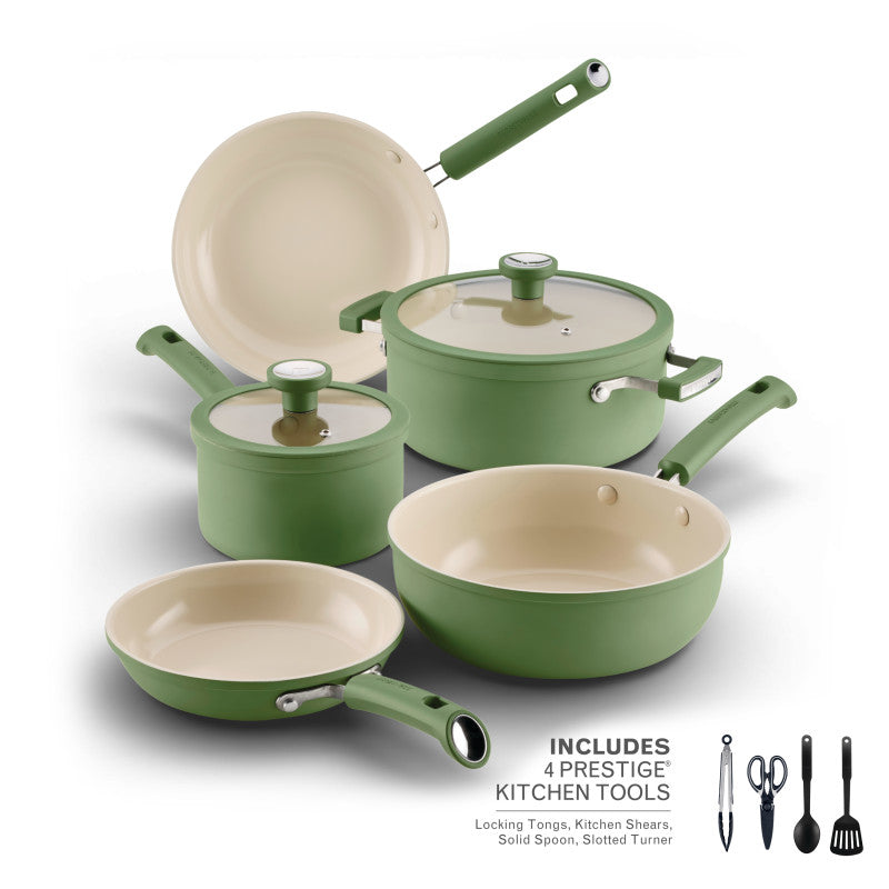 12-Piece Ceramic Nonstick Cookware Set - Olive Green