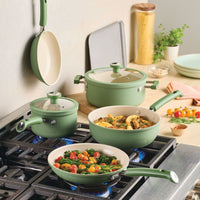 12-Piece Ceramic Nonstick Cookware Set - Olive Green