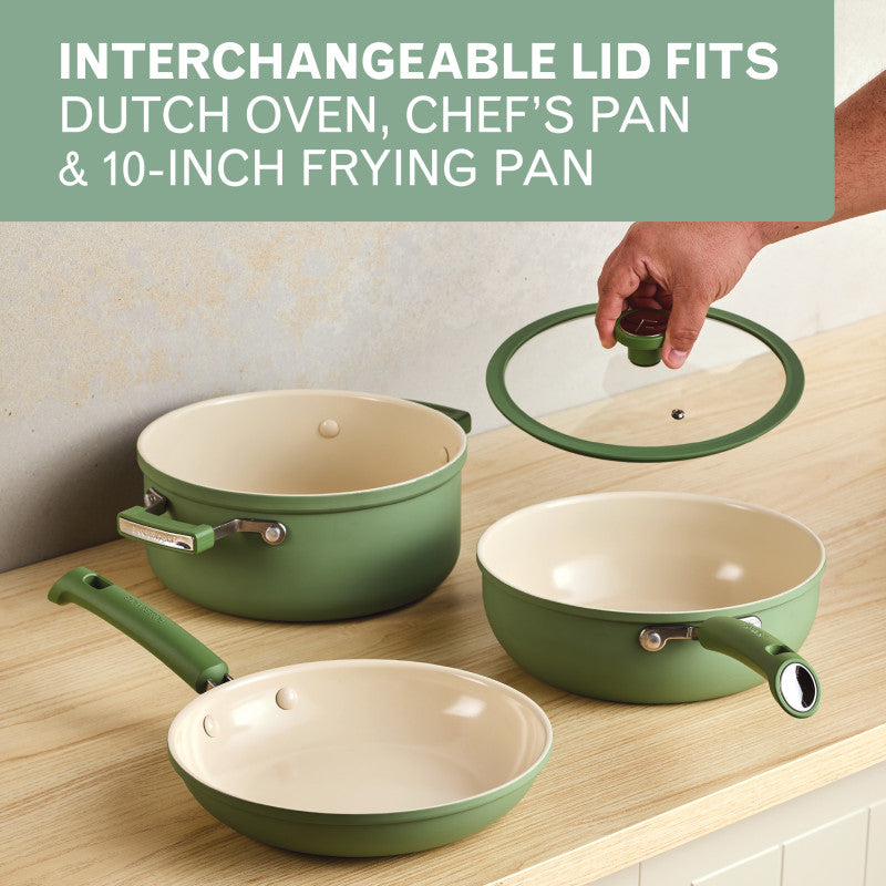 12-Piece Ceramic Nonstick Cookware Set - Olive Green