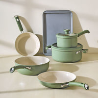 12-Piece Ceramic Nonstick Cookware Set - Olive Green