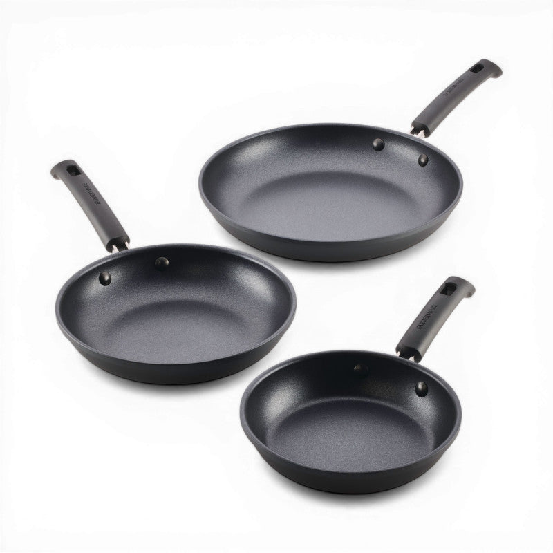 8.25, 10, and 12.25-Inch Nonstick Frying Pan Set - Black