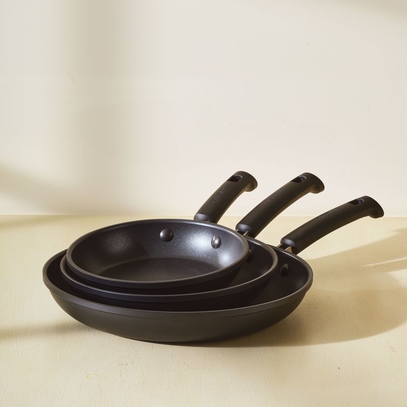 8.25, 10, and 12.25-Inch Nonstick Frying Pan Set - Black