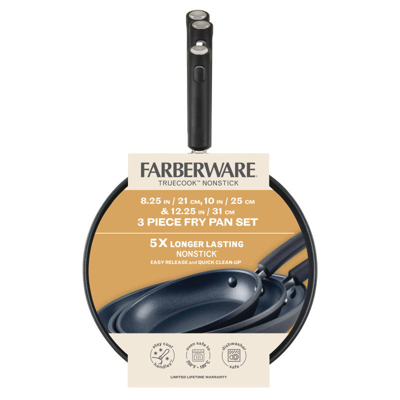 8.25, 10, and 12.25-Inch Nonstick Frying Pan Set - Black