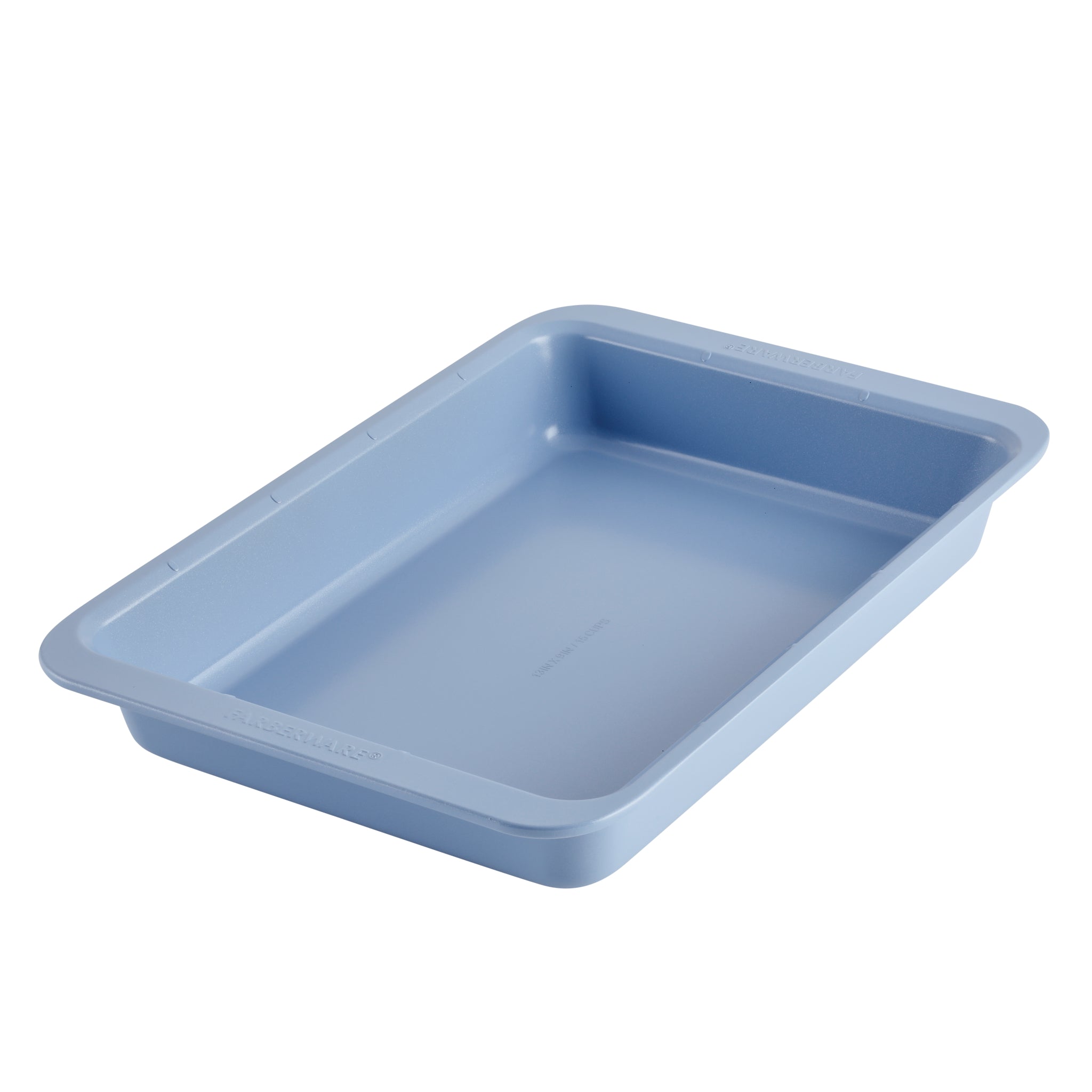This 9-inch x 13-inch rectangular nonstick cake pan, crafted with heavy-duty steel construction, stands out elegantly on a white background.