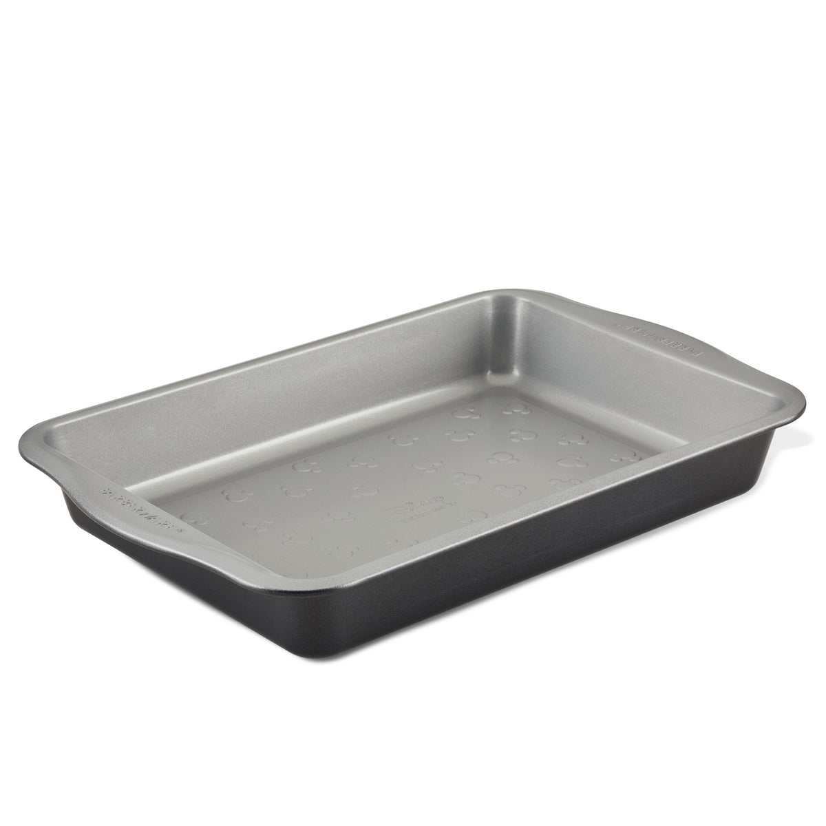 Rectangular metal baking pan with handles on both sides.
