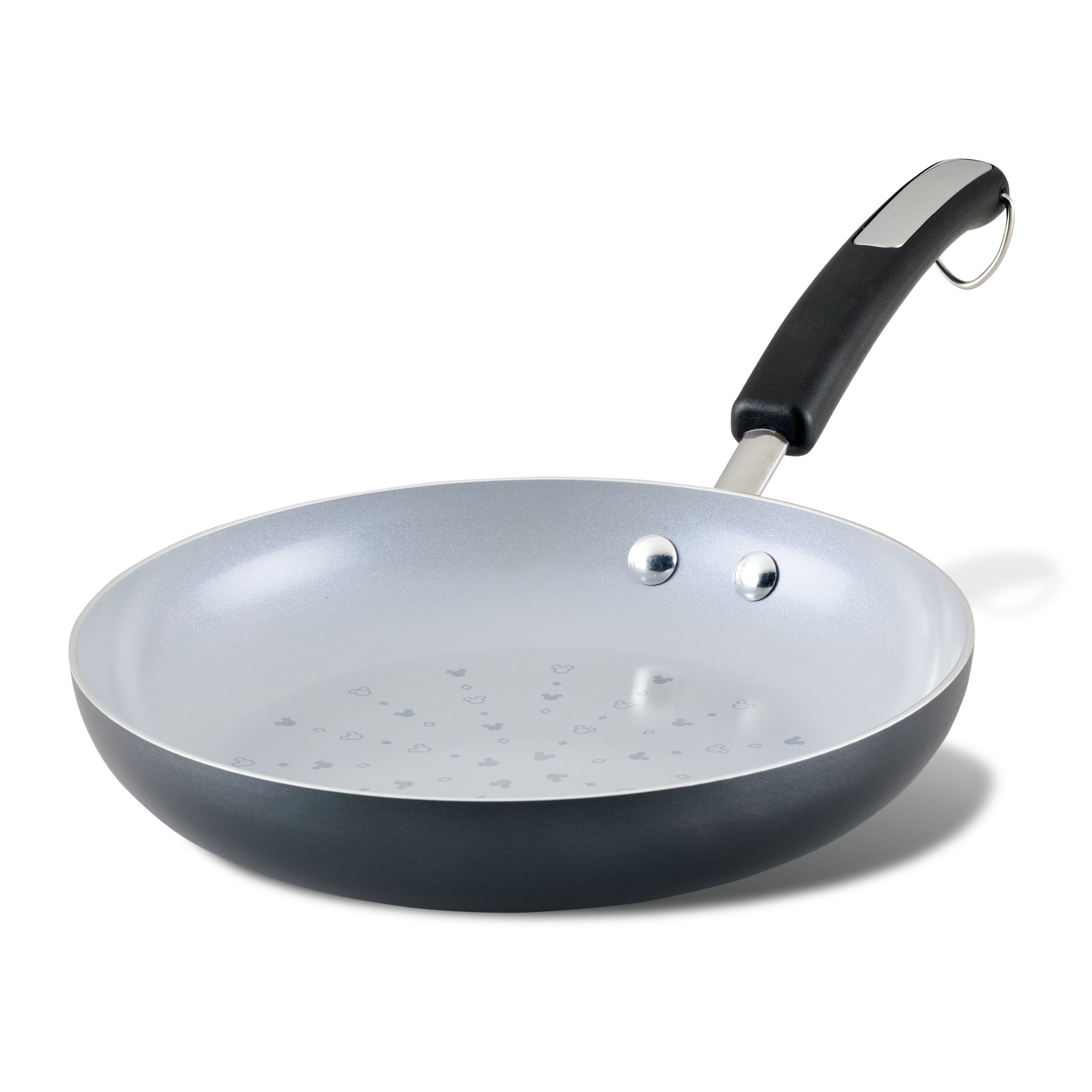 Unleash your culinary creativity with the Monochrome Ceramic Nonstick Frying Pan, featuring a sleek black handle and a radiant silver interior.