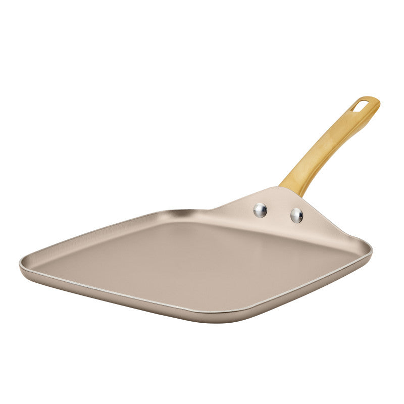 11-Inch Square Griddle Pan, Champagne, with even heat distribution.