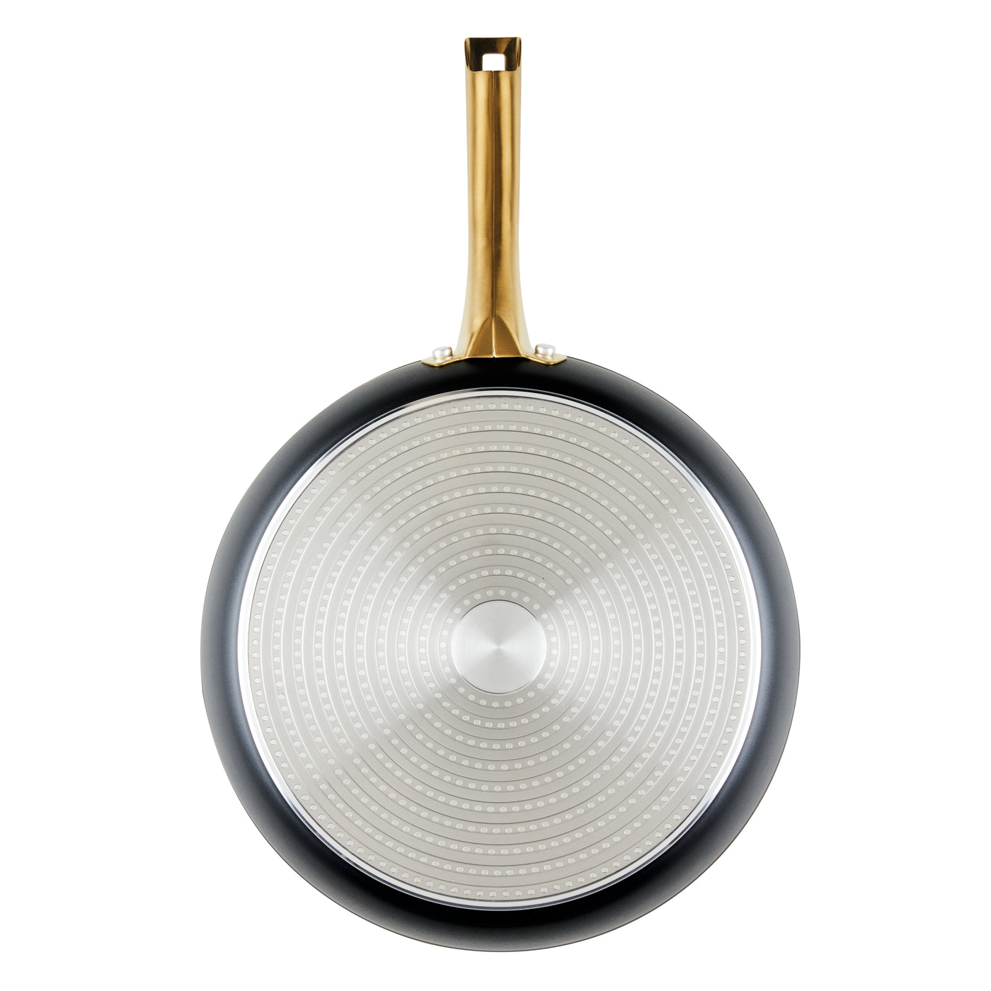 Top view of the Forged Induction Ceramic 12.25-Inch Frying Pan, showcasing its induction-ready ceramic nonstick surface with a circular pattern on the bottom.