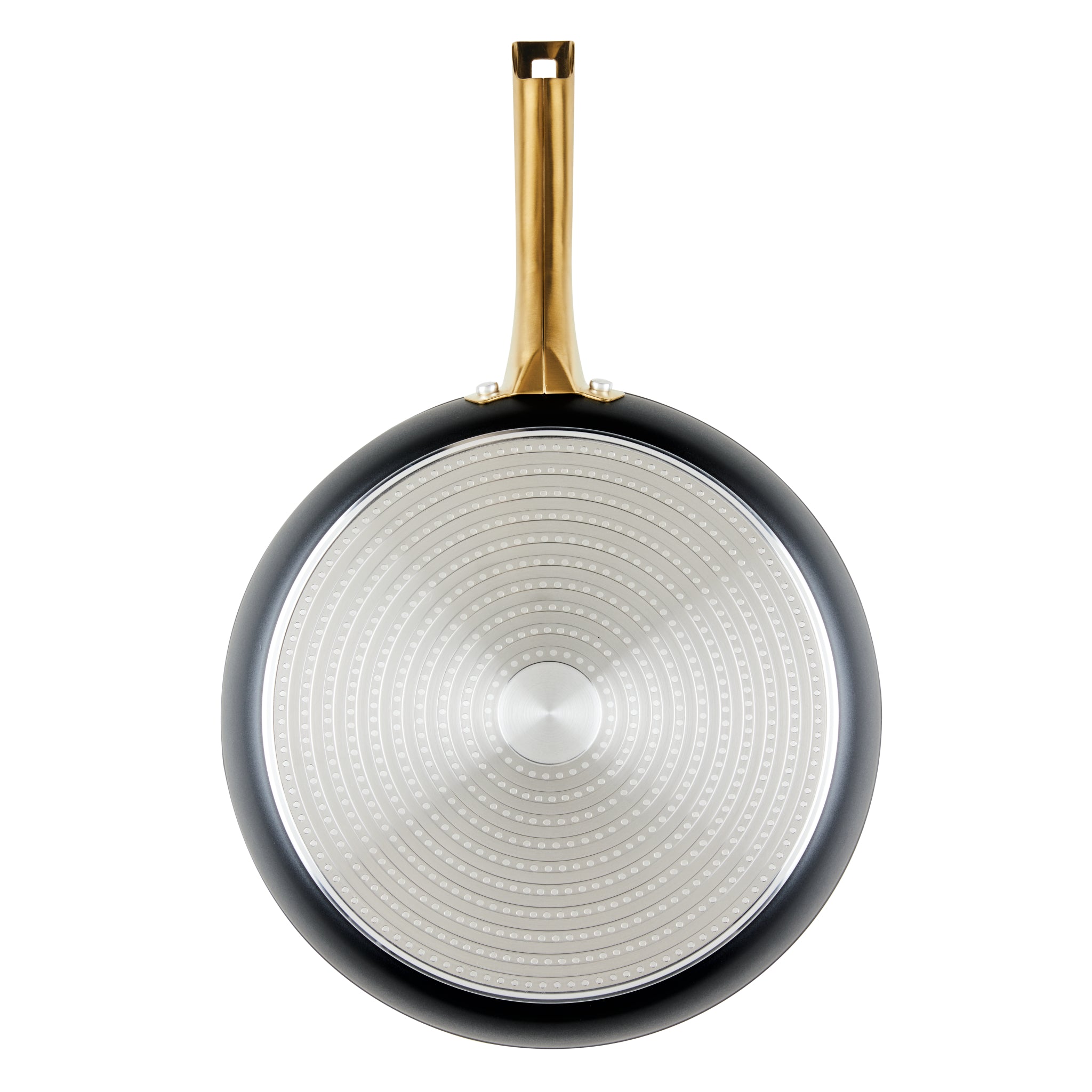 Top view of the Forged Induction Ceramic 12.25-Inch Frying Pan, showcasing its induction-ready ceramic nonstick surface with a circular pattern on the bottom.