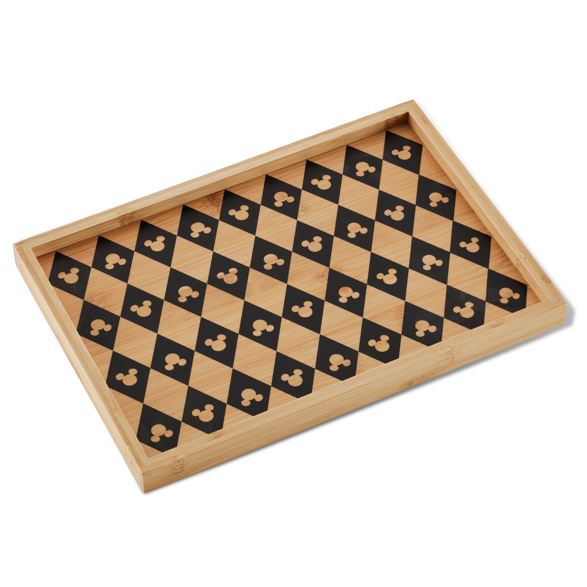 Introducing our Serving Tray from the Disney Home Monochrome collection, adorned with a sleek black diamond and club pattern. This elegant bamboo piece adds a touch of classic charm to any gathering.