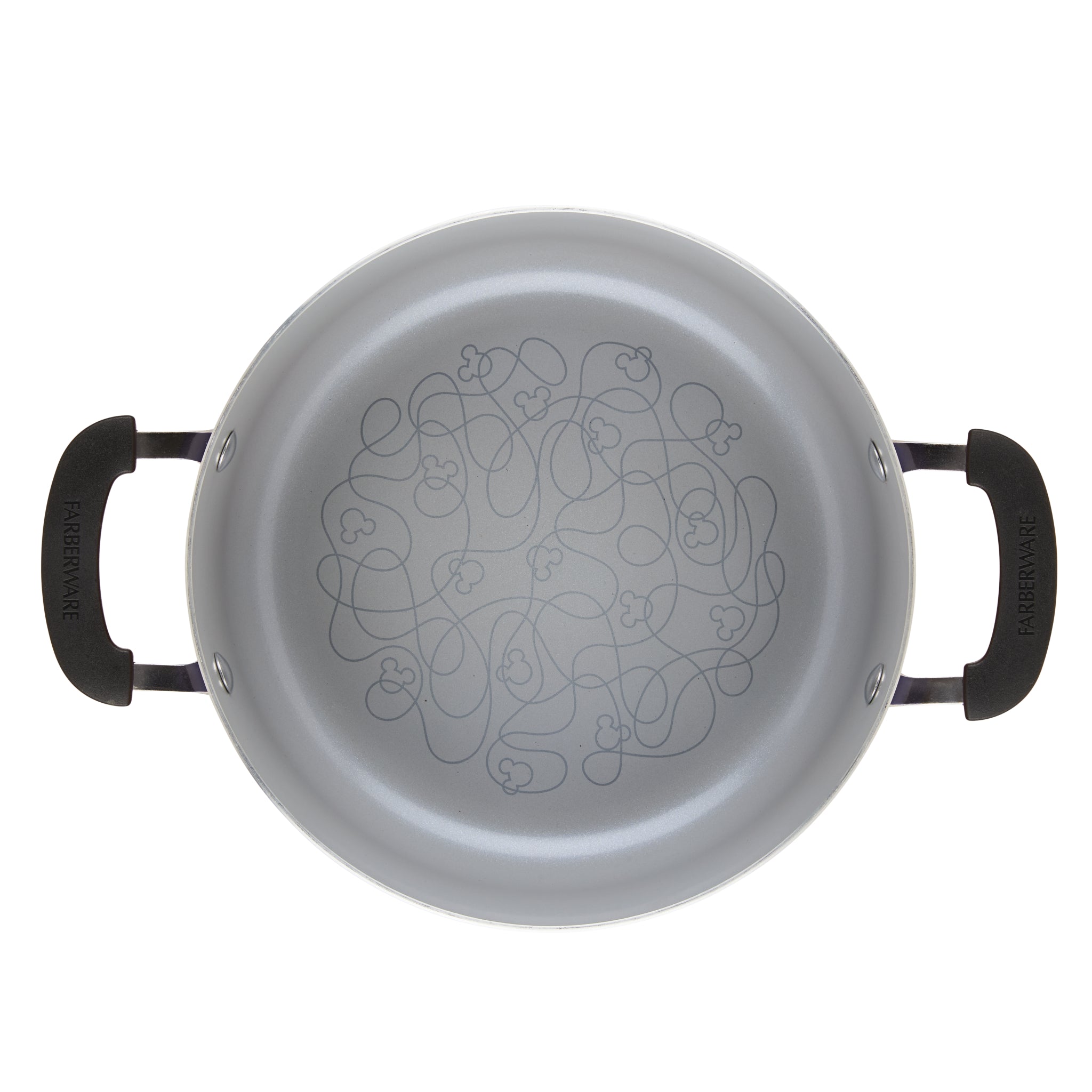 The Bon Voyage 5.5-Quart Ceramic Nonstick Stockpot with Lid adds a playful vibrancy to your collection, featuring a decorative pattern and black handles— a perfect addition to your kitchen cookware set.